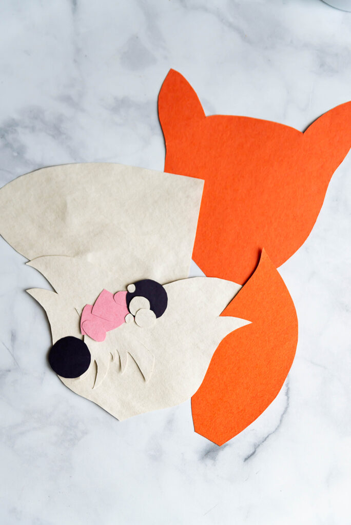fox paper bag puppet - pieces