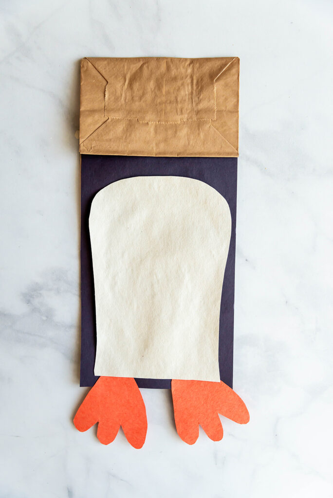 penguin paper bag puppet - body
